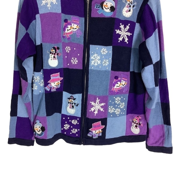Vintage Christmas Ugly Christmas Embroidered Embellished Zip Up Cardigan Sweater - Picture 3 of 10